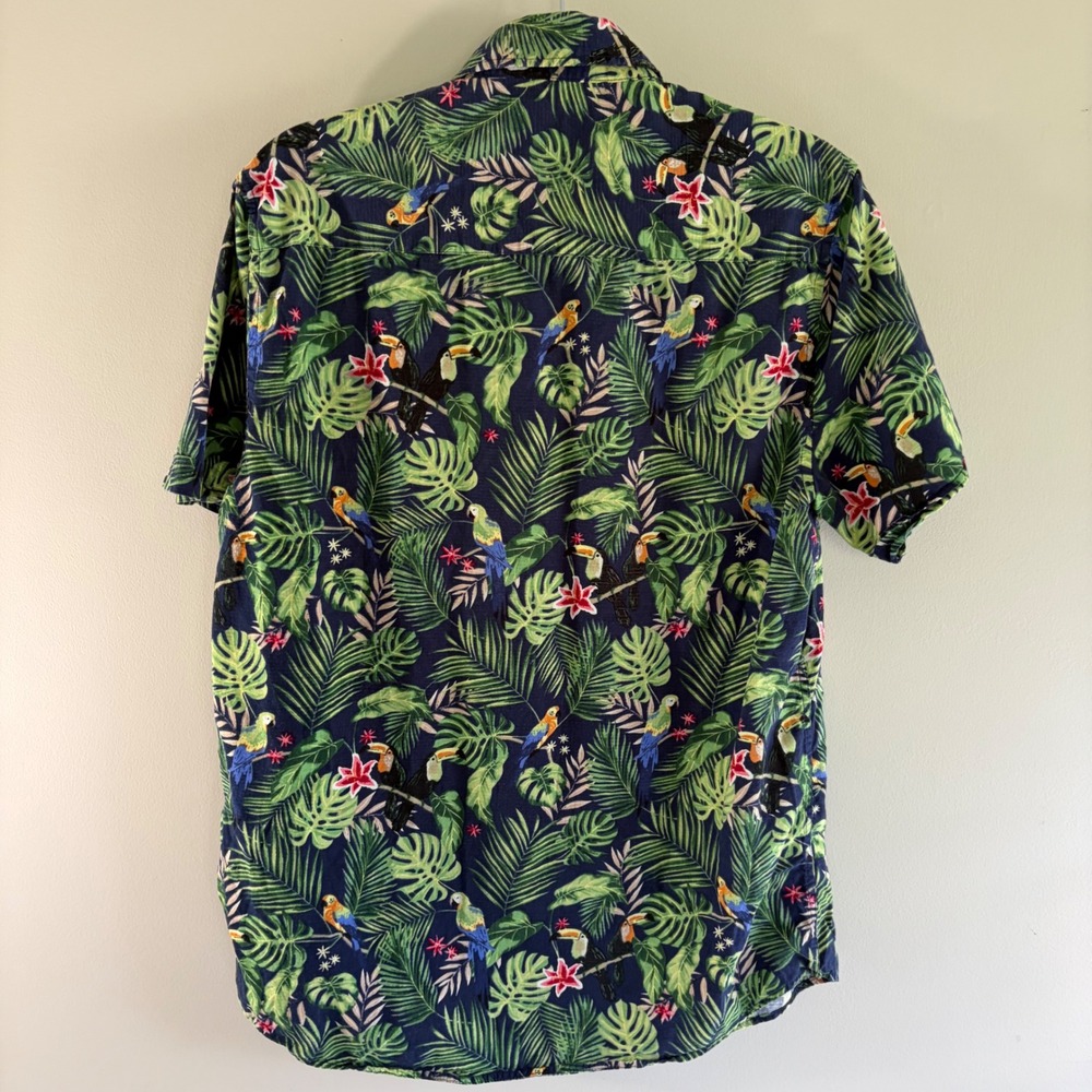 Oliver & Burke Mens Tropical Parrot Toucan Palm Print Button Down Shirt Medium - Picture 3 of 9
